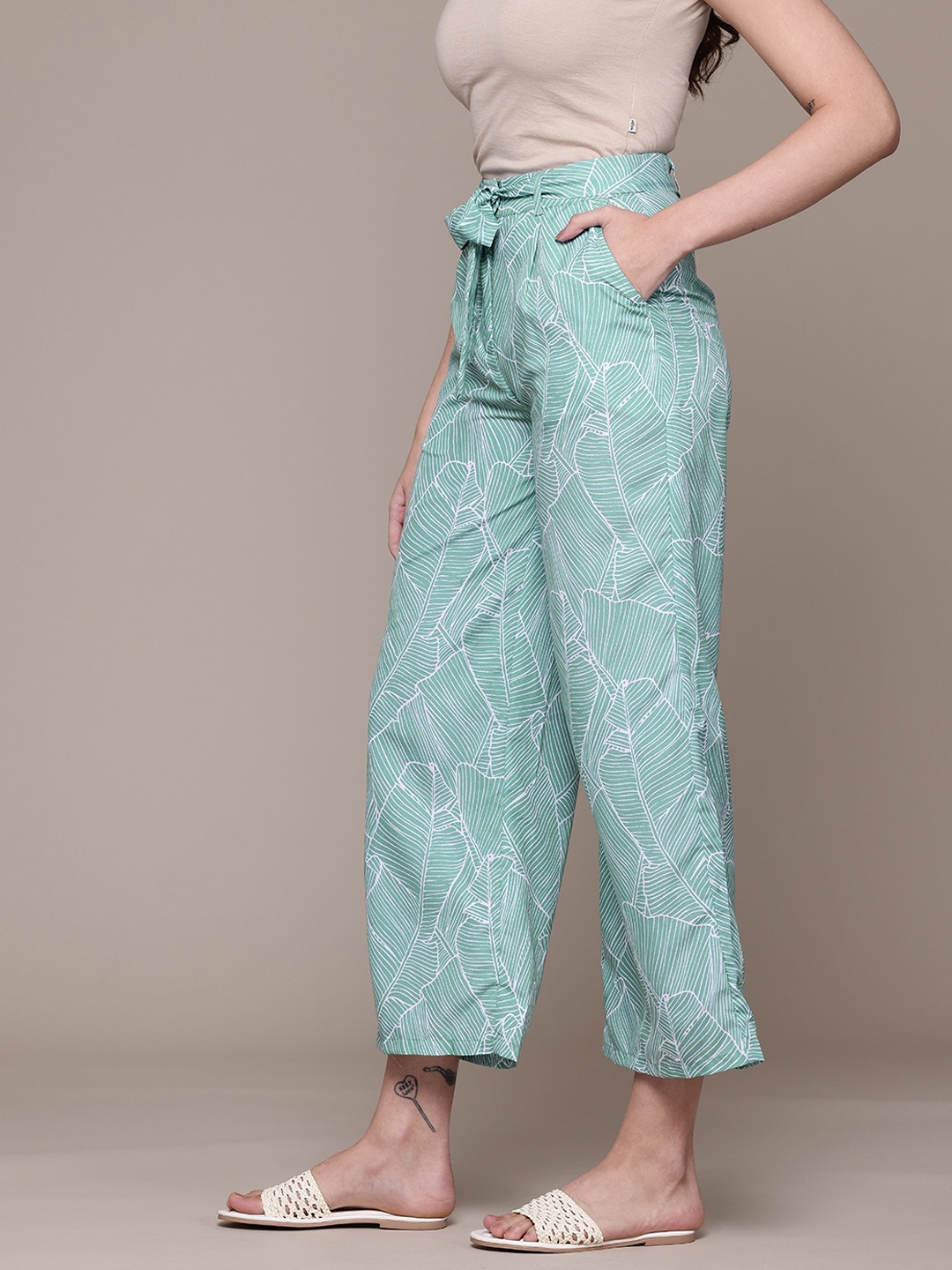 

Nautica Women Printed Wide Leg Cropped Trousers, Sea green