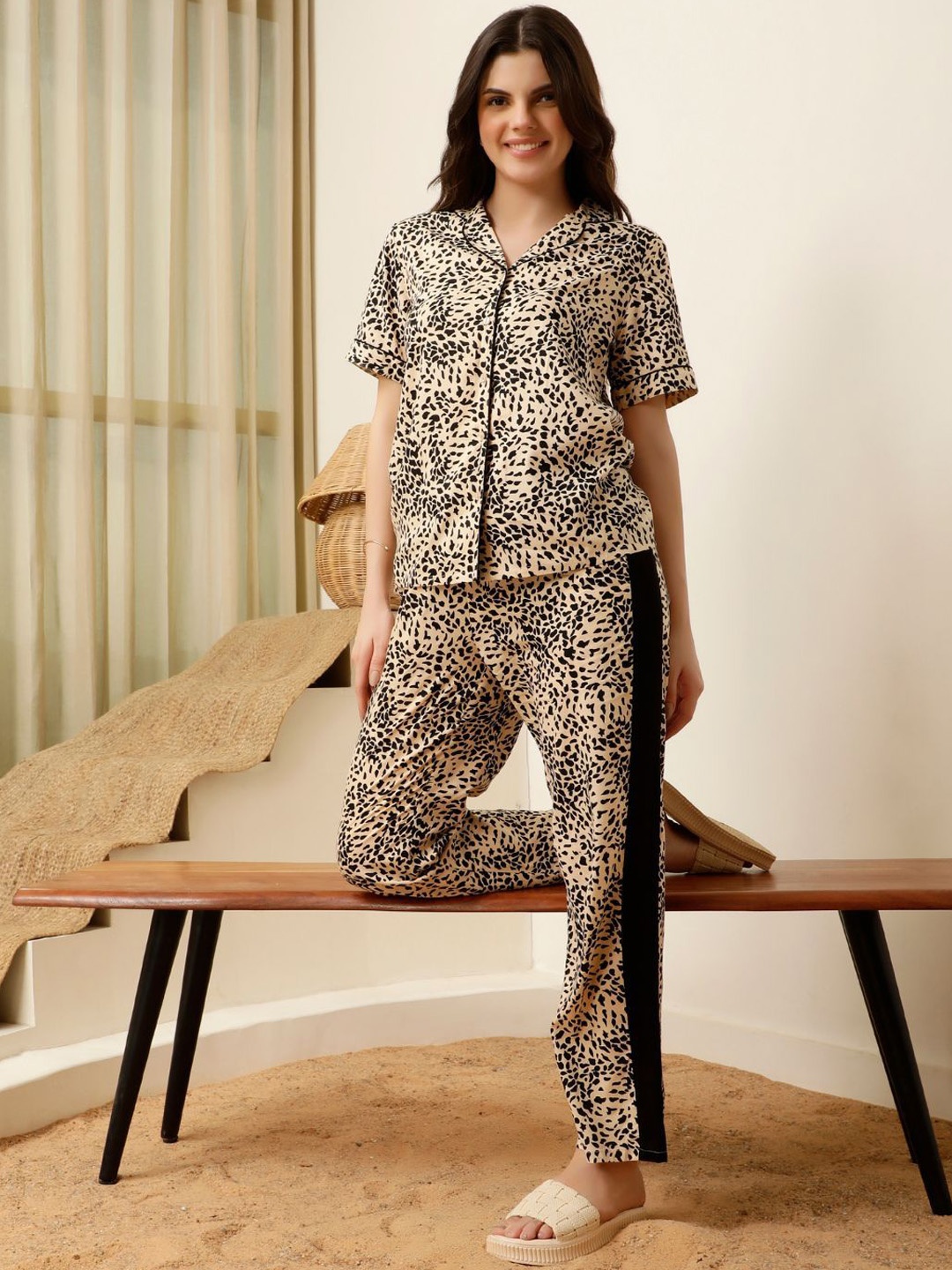 

Slumber Jill Animal Printed Nightsuit Set, Beige