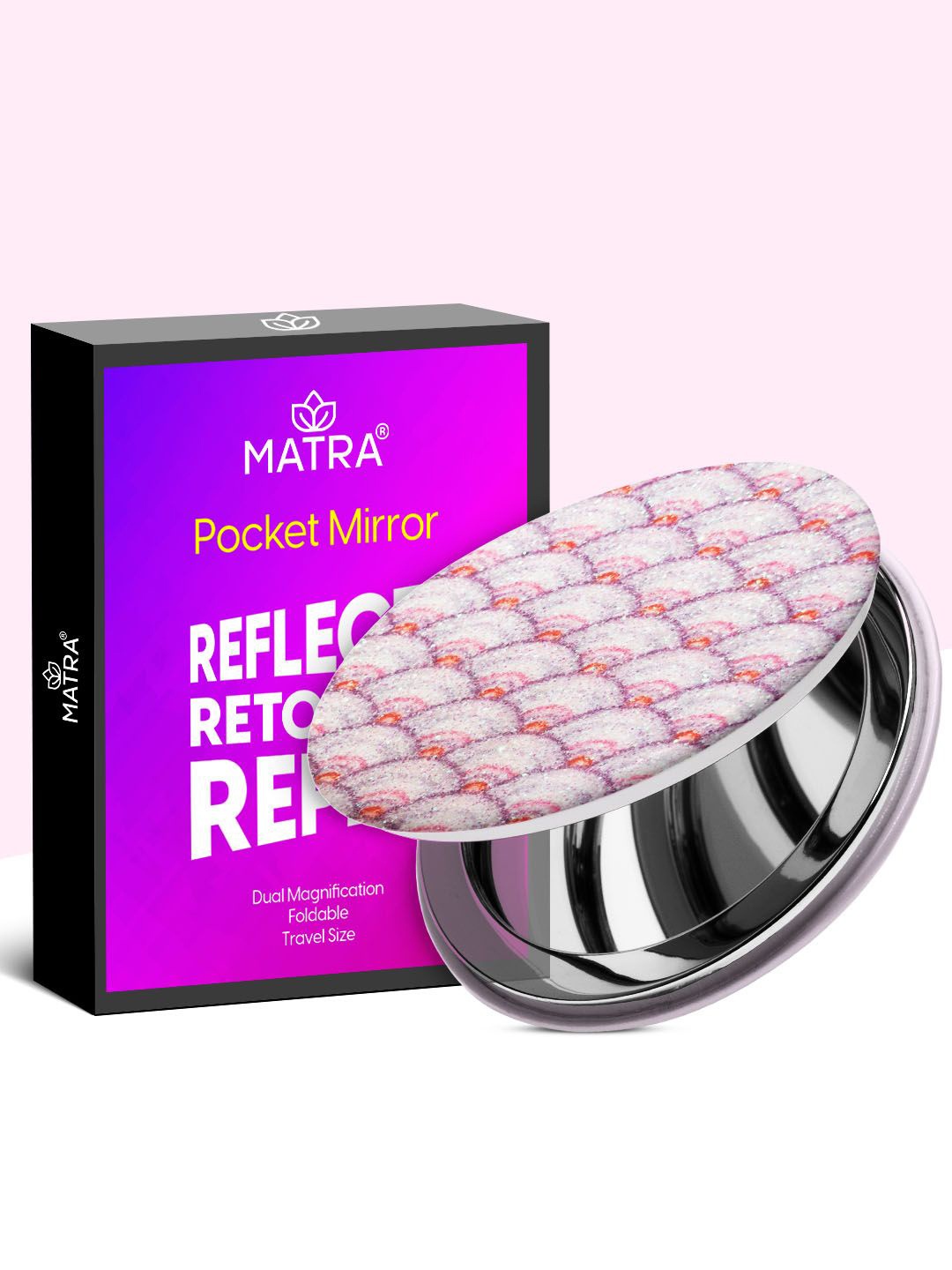

MATRA Double Sided Compact Foldable Portable Makeup Pocket Mirror - Glitter, Pink