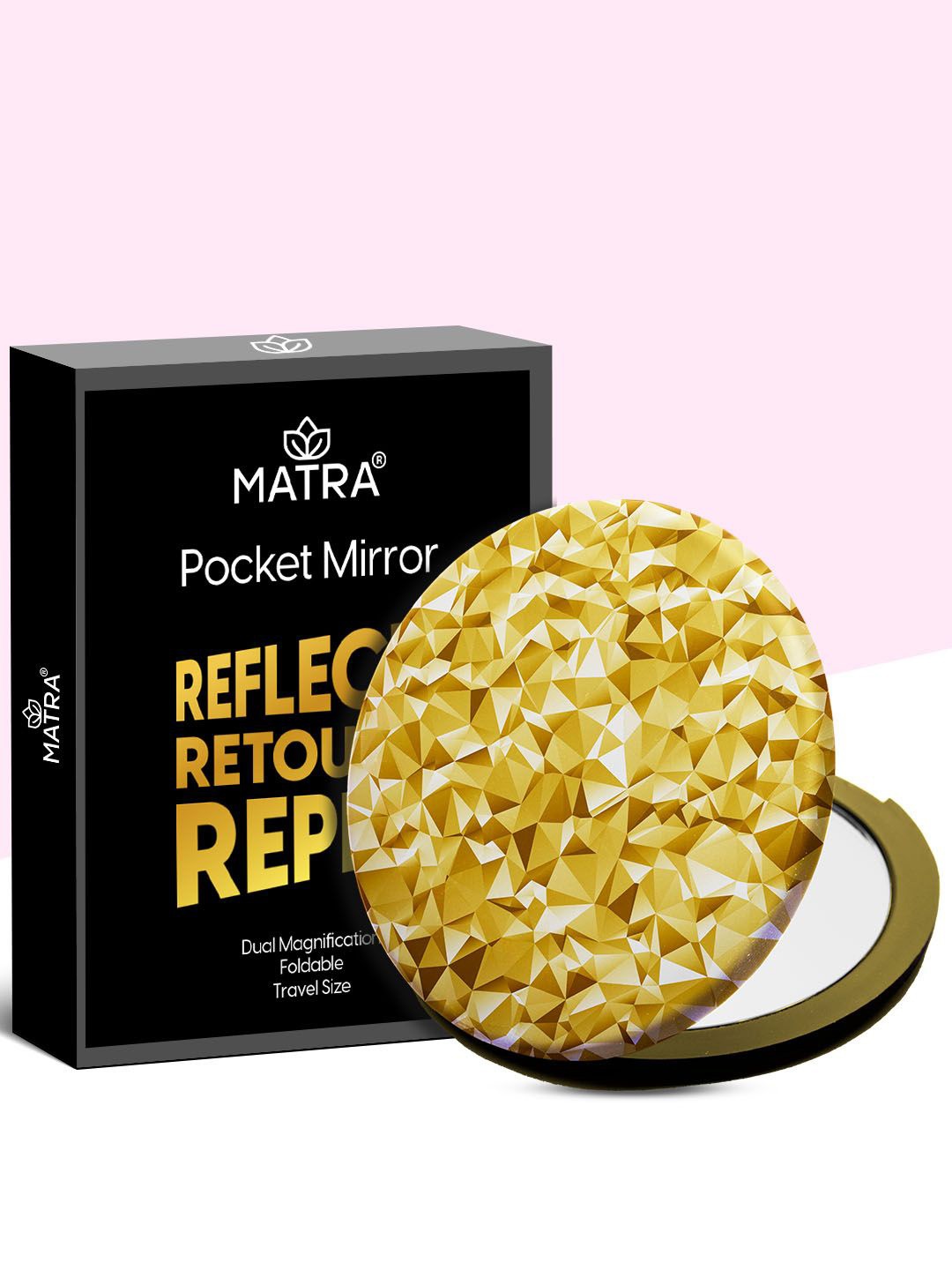 

MATRA Compact Dual-Sided Foldable Portable Round Pocket Hand Mirror - Gold-Toned