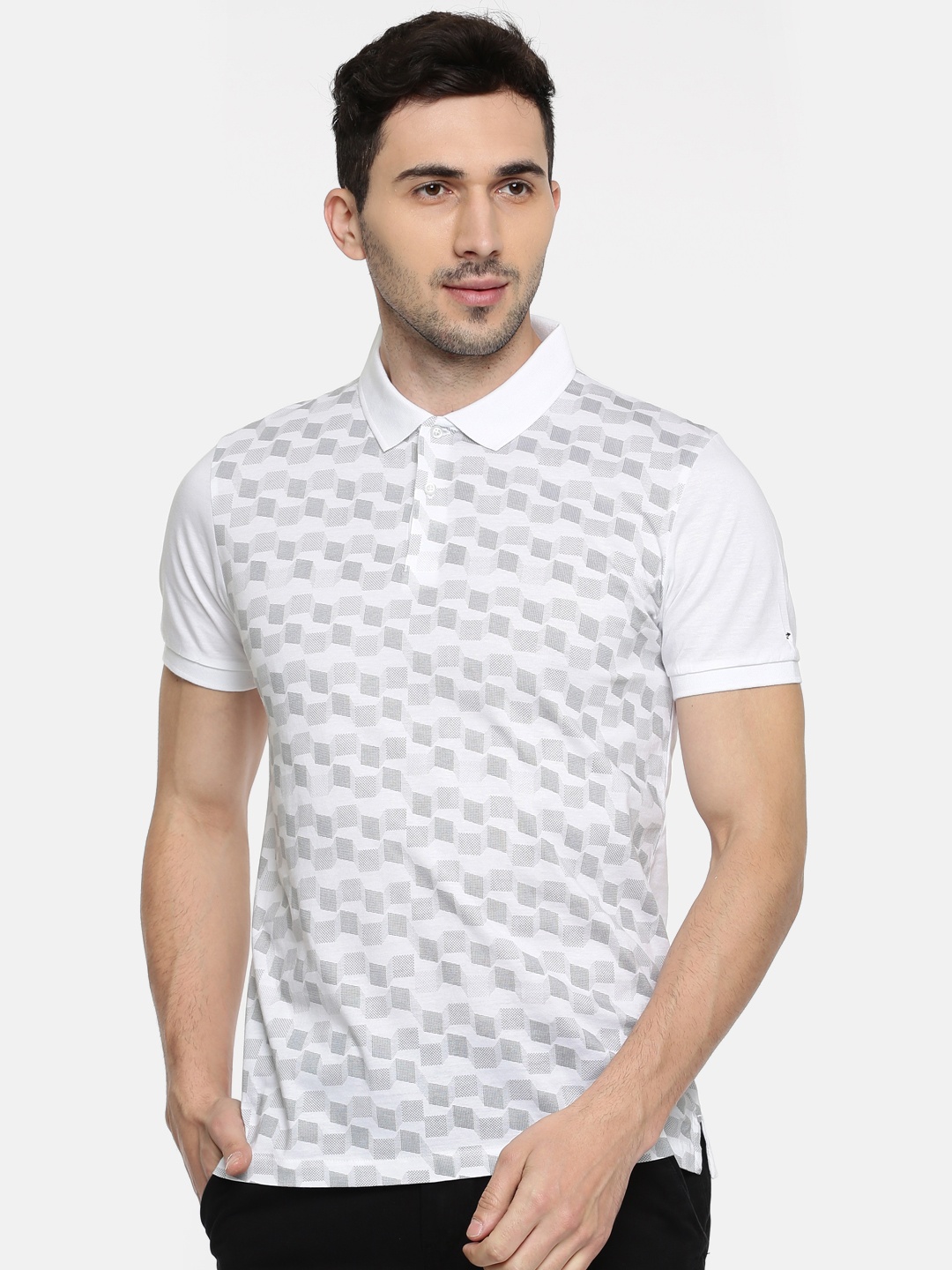 

Arrow New York Men White Printed Polo Collar Pure Cotton T-shirt