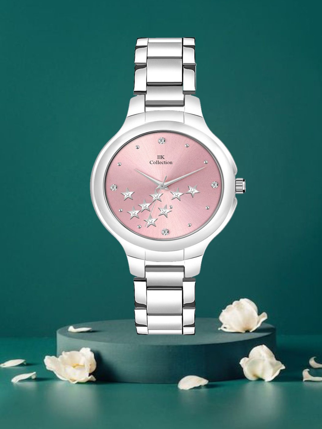 

IIK COLLECTION Women Round Dial Stainless Steel Bracelet Style Straps Analogue Watch, Silver