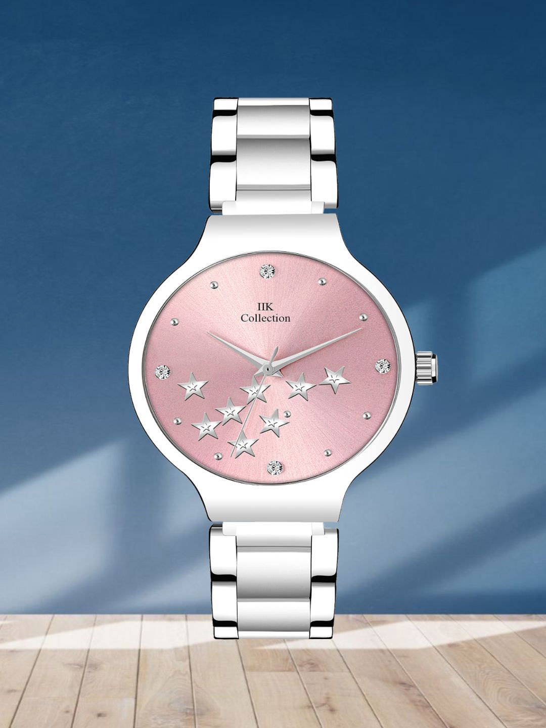 

IIK COLLECTION Women Round Dial Stainless Steel Bracelet Style Straps Analogue Watch, Silver