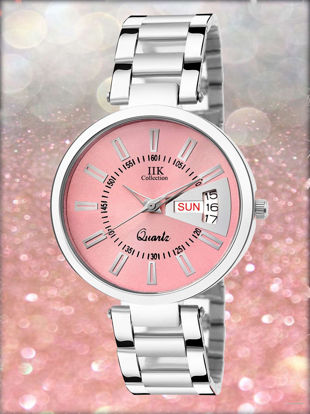 

IIK COLLECTION Women Round Day & Date Dial Stainless Steel Bracelet Style Analogue Watch, Silver