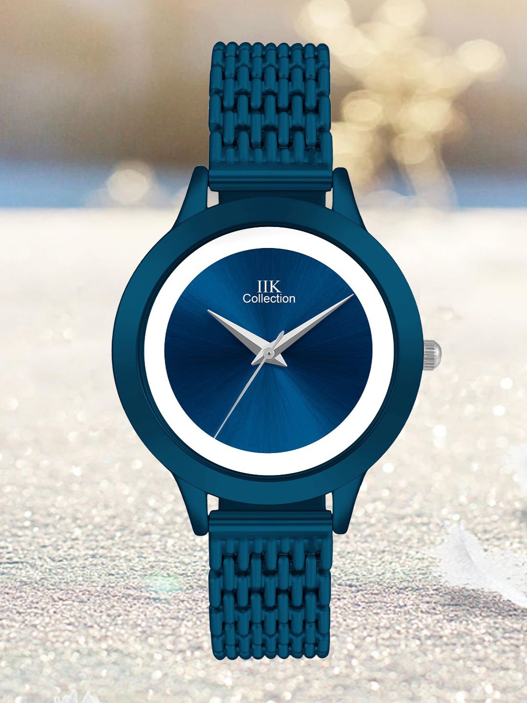 

IIK COLLECTION Women Round Dial Stainless Steel Textured Straps Analogue Watch, Blue