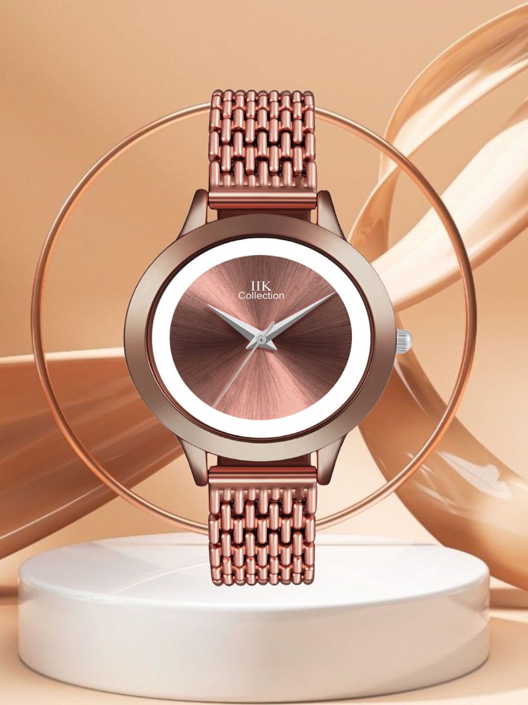 

IIK COLLECTION Women Round Dial Stainless Steel Bracelet Style Straps Analogue Watch, Brown