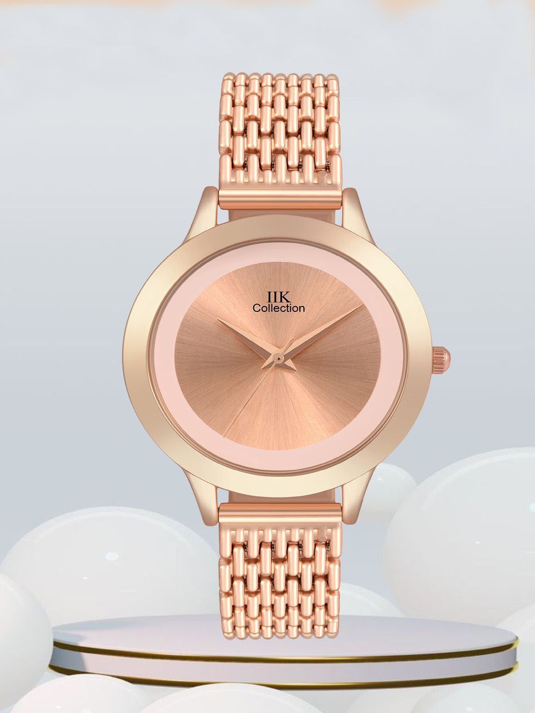 

IIK COLLECTION Women Round Dial Stainless Steel Bracelet Style Straps Analogue Watch, Rose gold