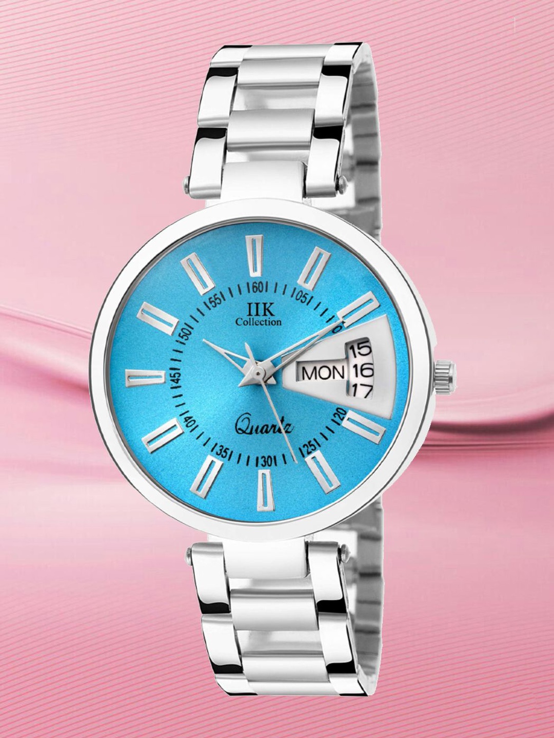 

IIK COLLECTION Women Round Day & Date Dial Stainless Steel Bracelet Style Analogue Watch, Silver