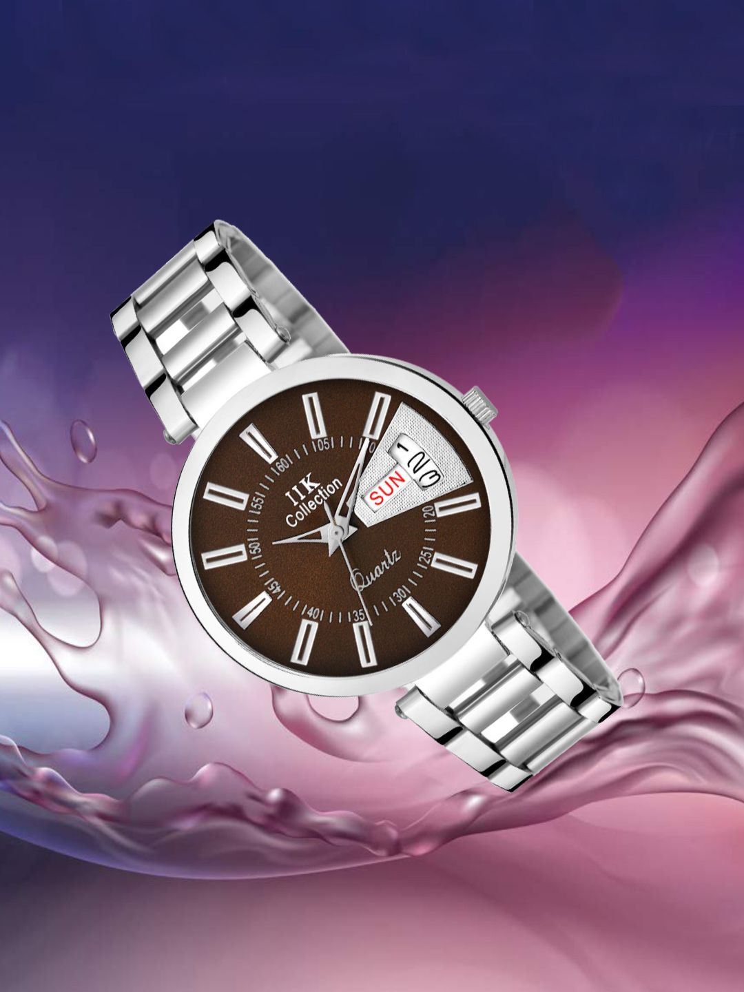 

IIK COLLECTION Women Round Day & Date Dial Stainless Steel Bracelet Style Analogue Watch, Silver
