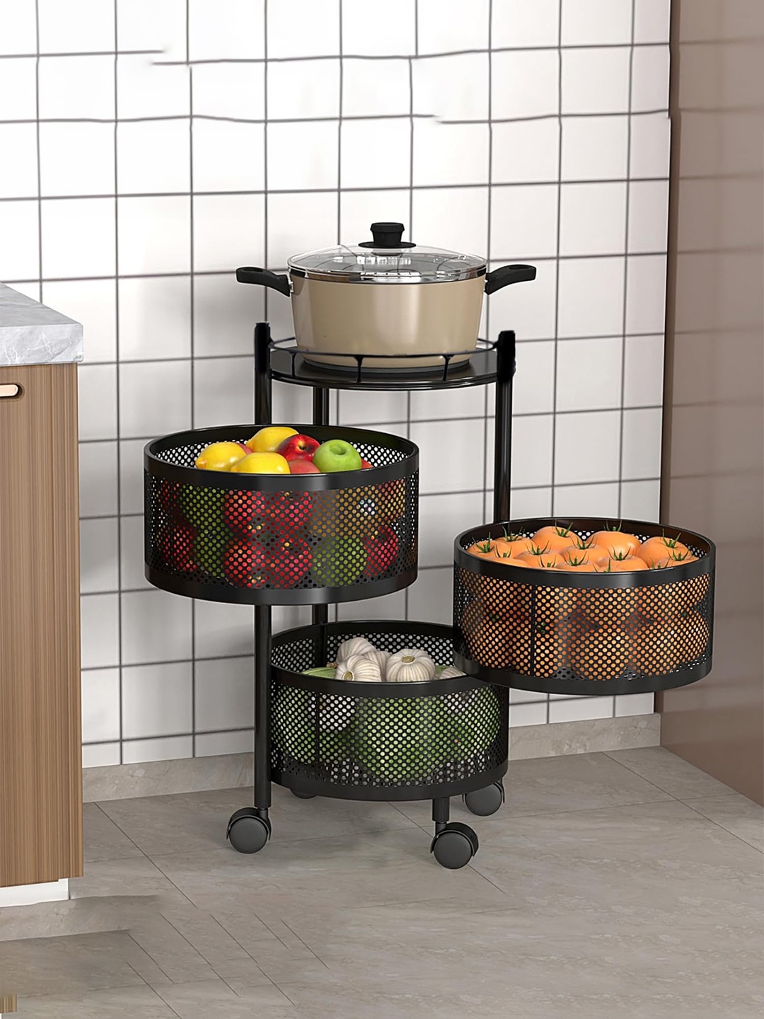 

Kuber Industries Black 2 Pieces Textured 3 Layer Metal Multipurpose Rack
