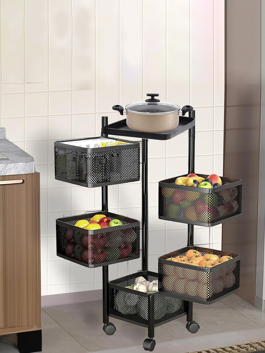 

Kuber Industries Black 5-Tier Metal Square Multi Purpose Rack