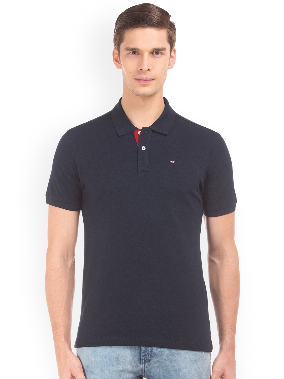 

Arrow Sport Men Navy Blue Solid Polo T-shirt