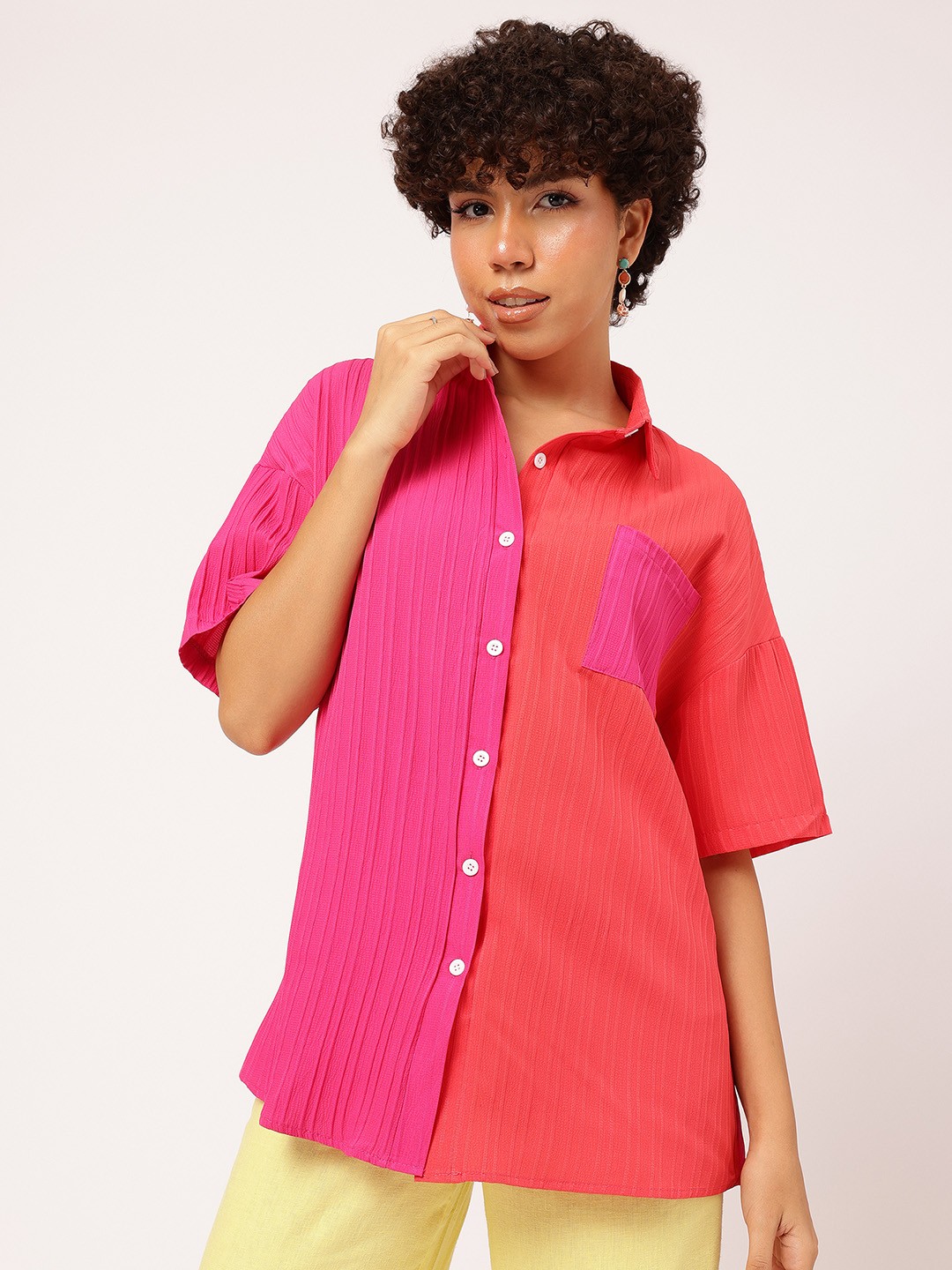 

StyleCast Colorblocked Crush Oversized Shirt, Fuchsia