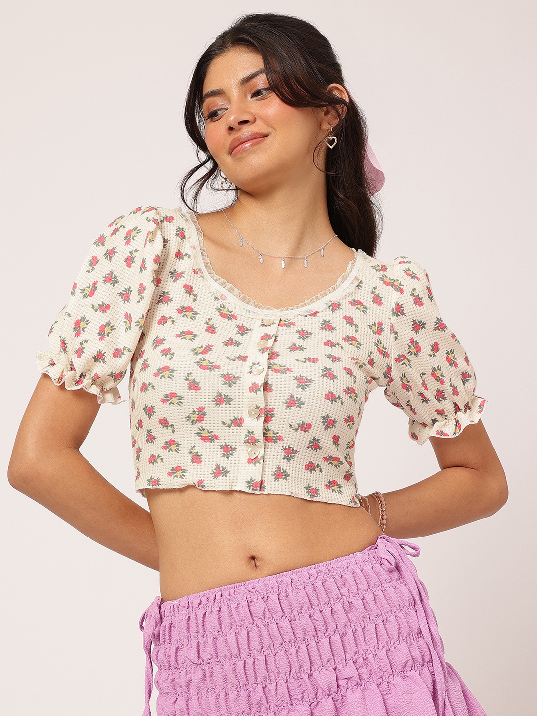 

DressBerry Floral Blooms Textured Knit Top, White