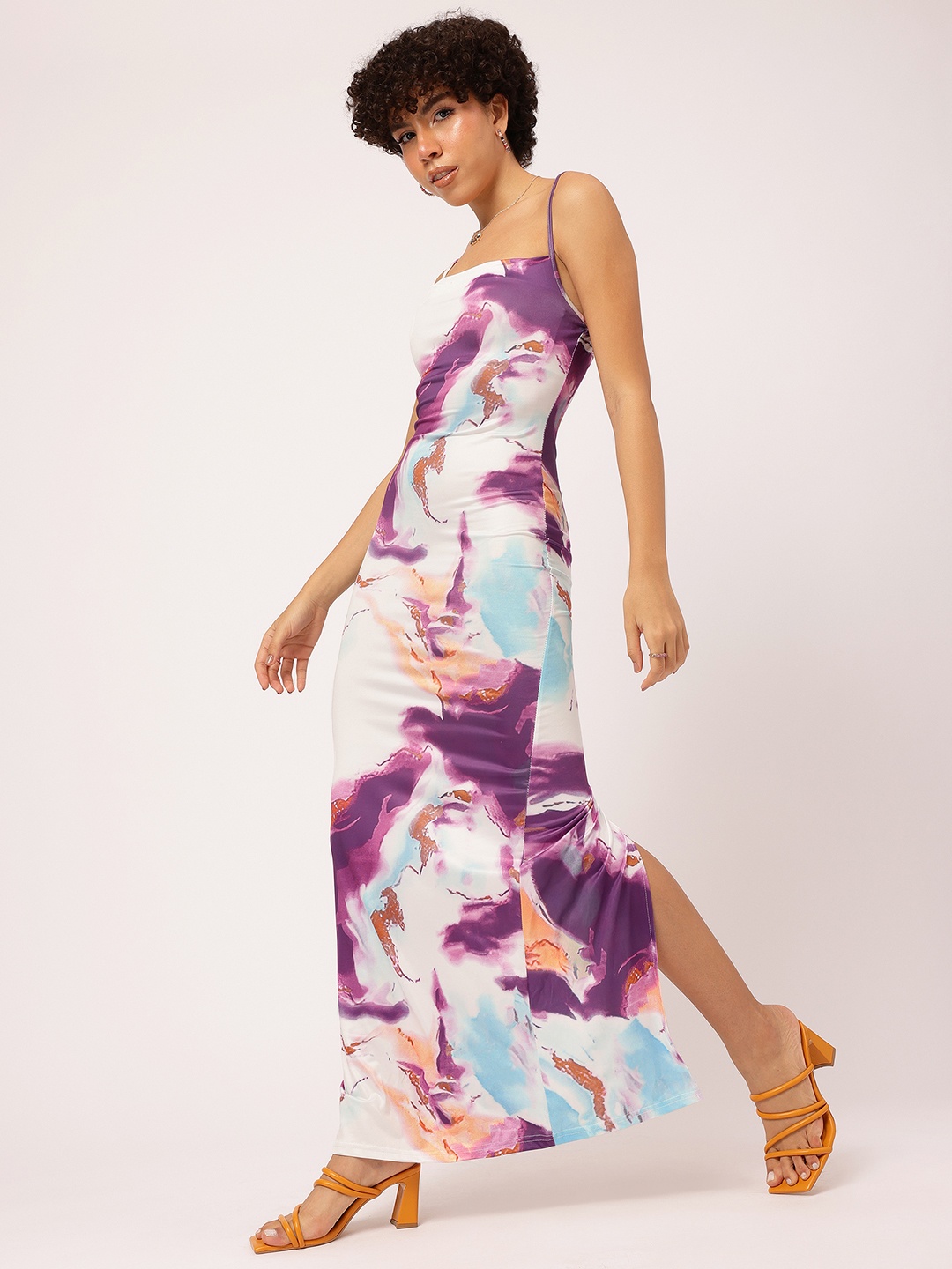 

DressBerry Slit-Edge Chic Printed Bodycon Maxi Dress, Off white