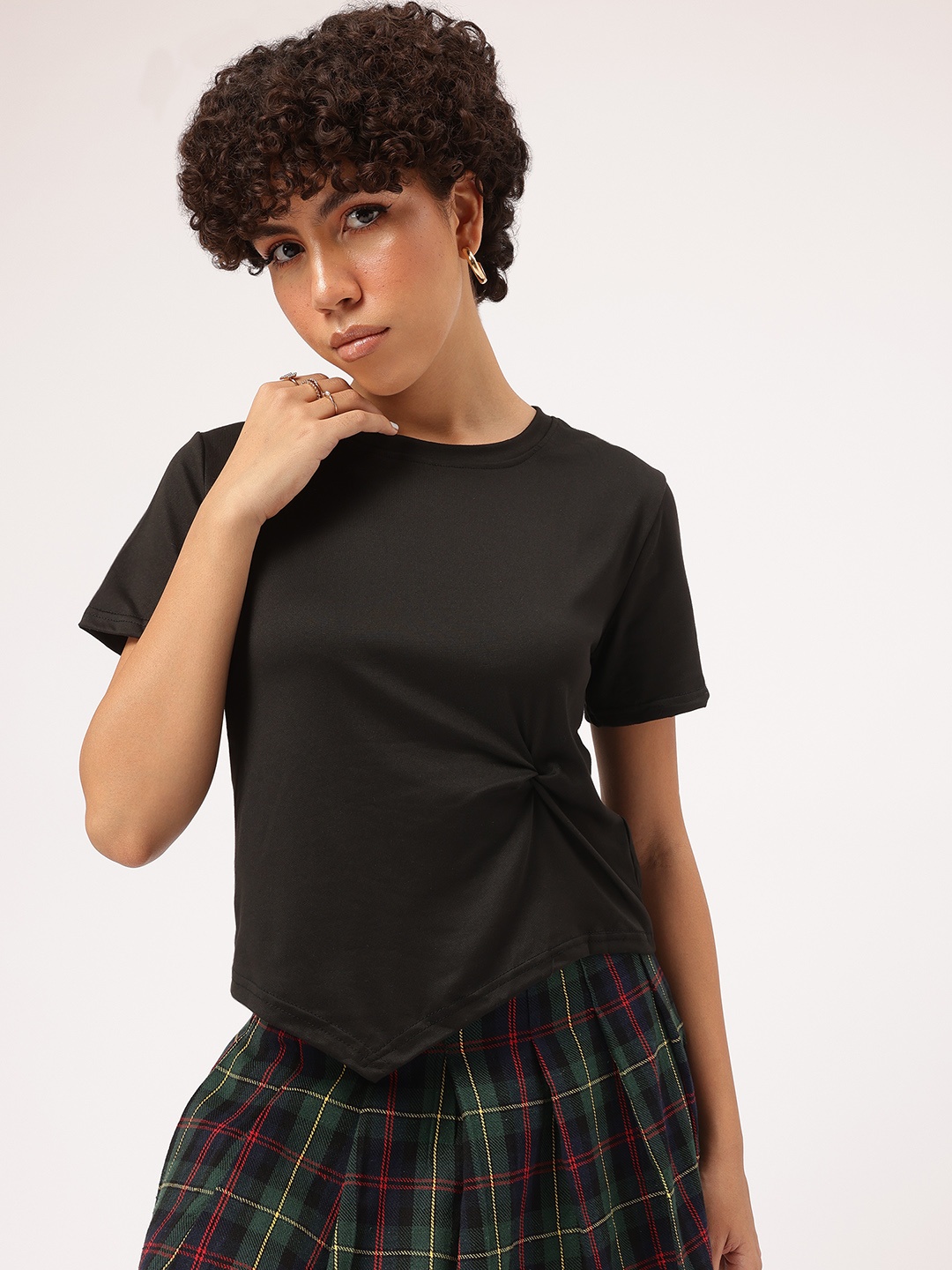 

DressBerry Classic Elegance Gathered Detail Asymmetric Hem T-shirt, Black