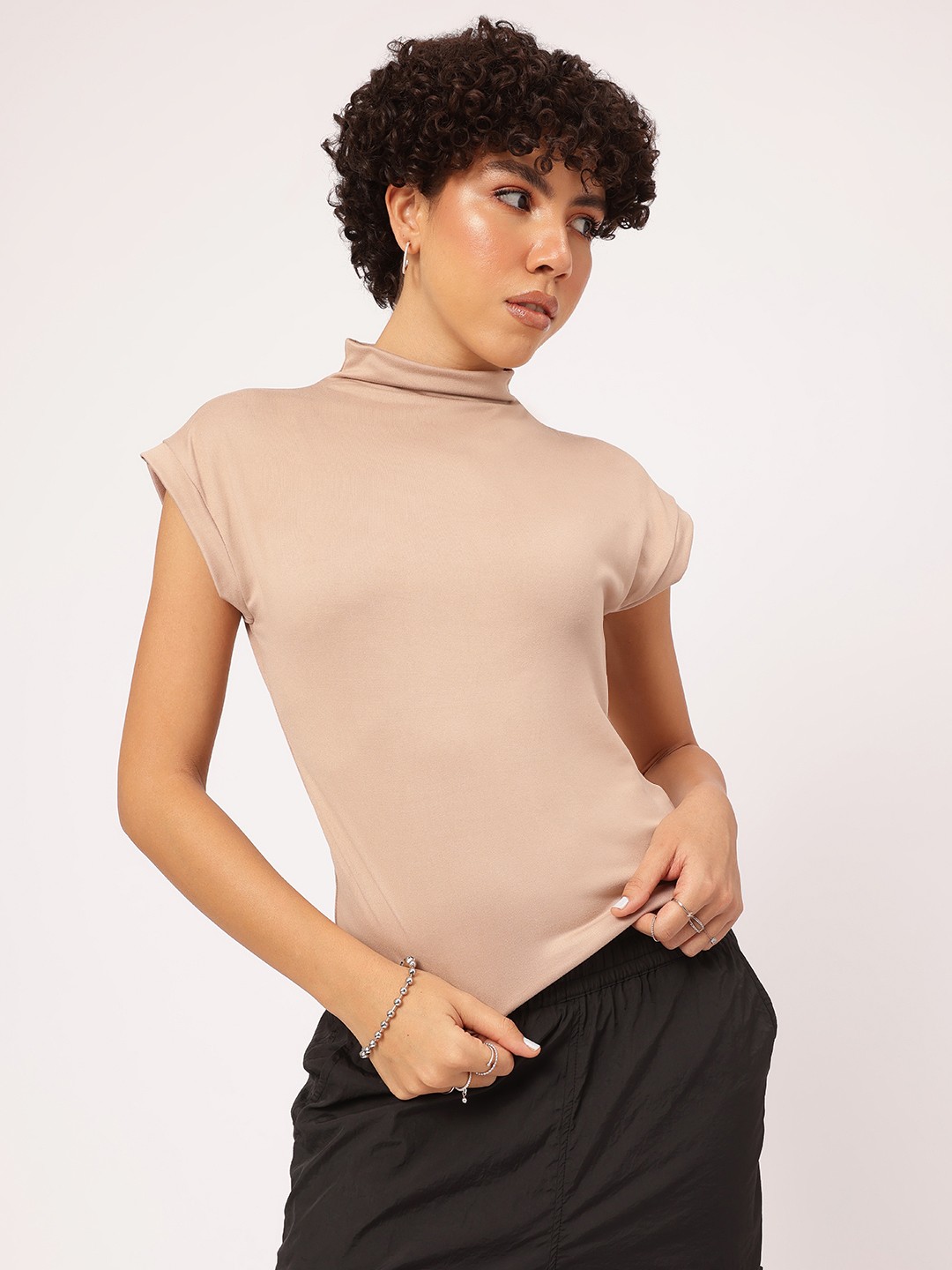 

DressBerry Sleeve-O-Dramatic High Neck Top, Taupe