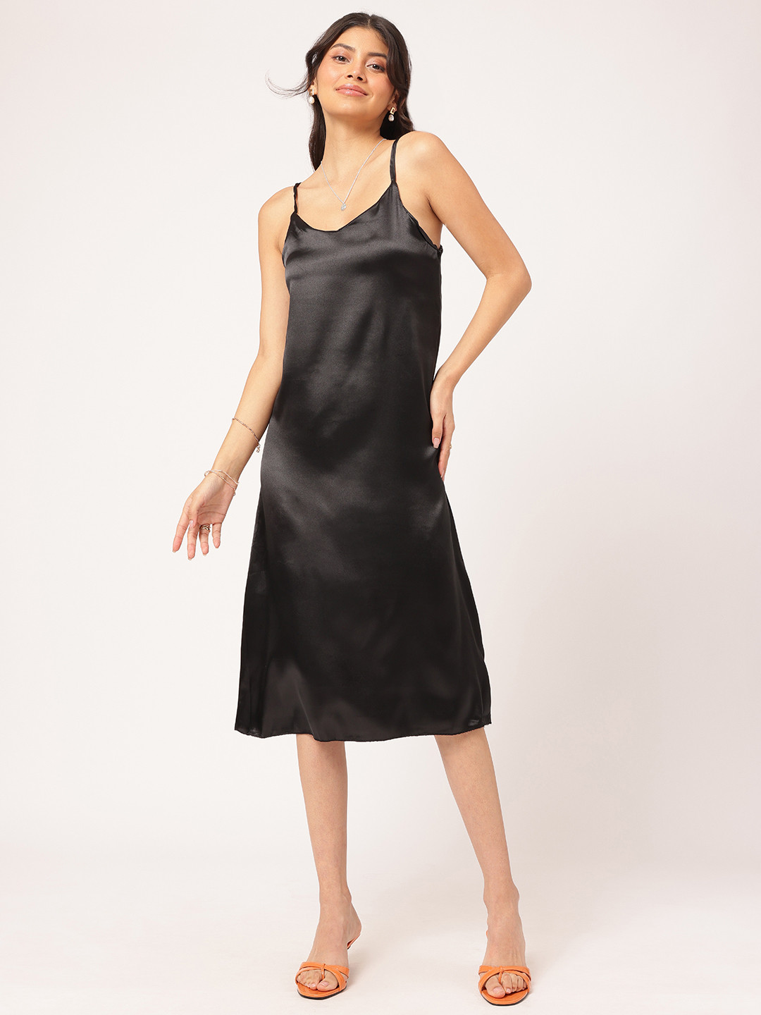 

DressBerry Satin Luxe Slip Midi Dress, Black