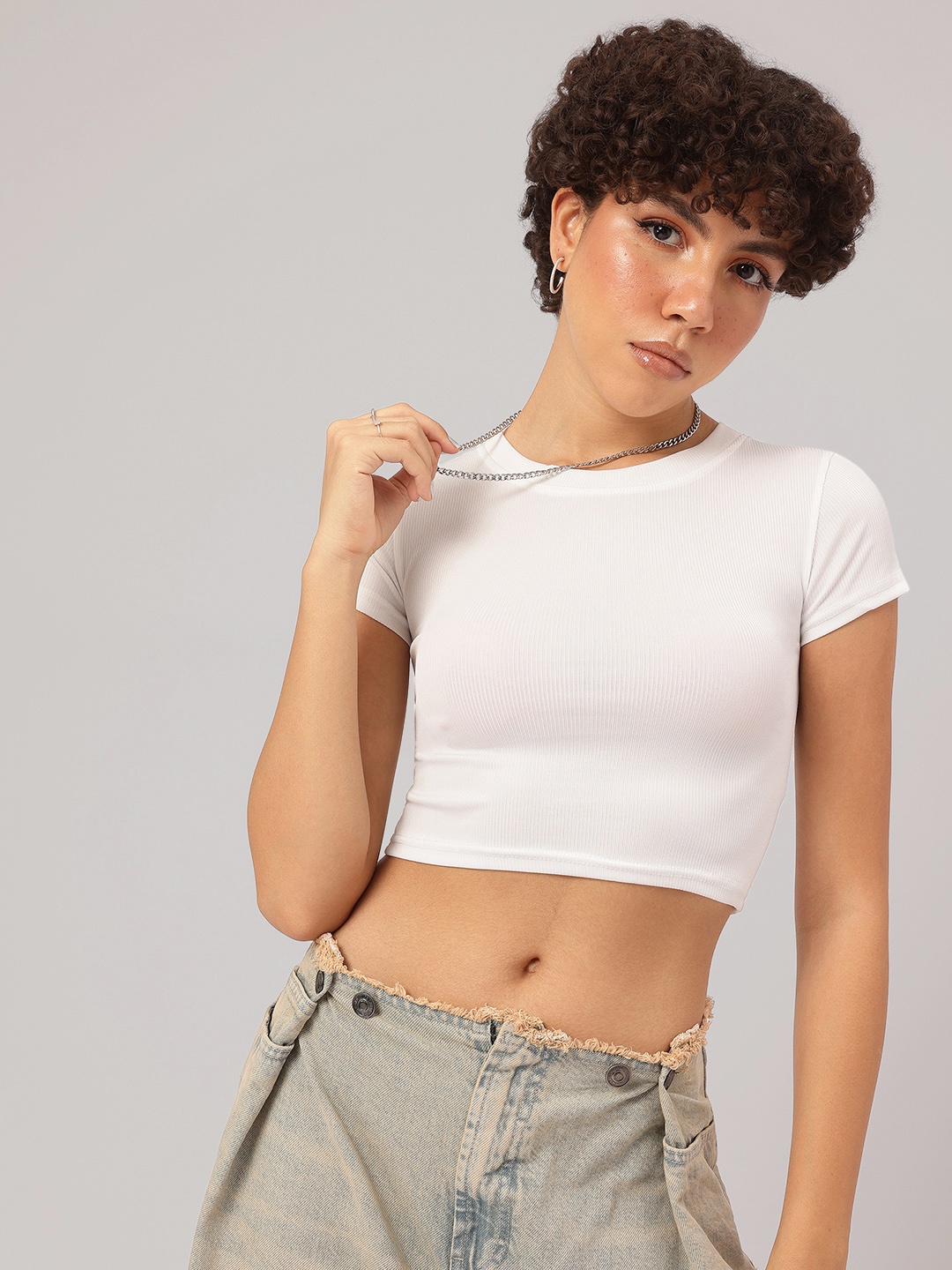 

DressBerry Ribbed Affair Crop T-shirt, White