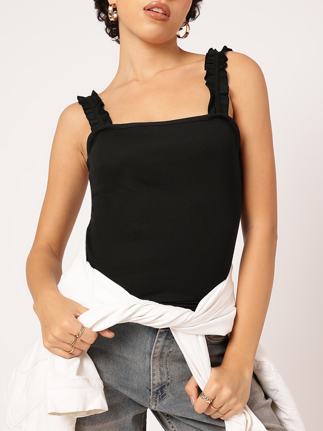 

DressBerry Fusion Fits Ribbed Top, Black