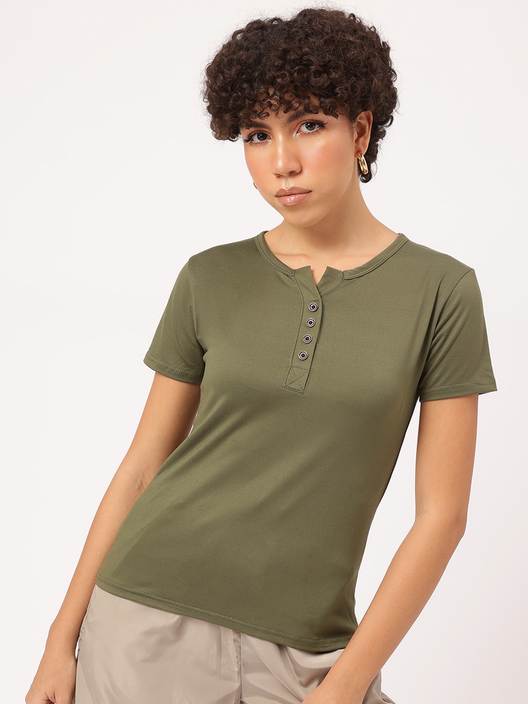 

DressBerry Urban Chic Henley Neck T-shirt, Olive