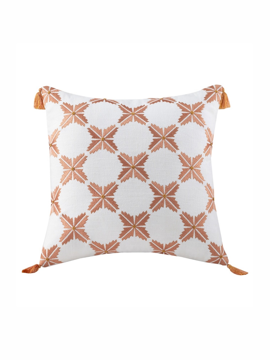 

Mirooh White Embroidered Cushion Pillow with Filler