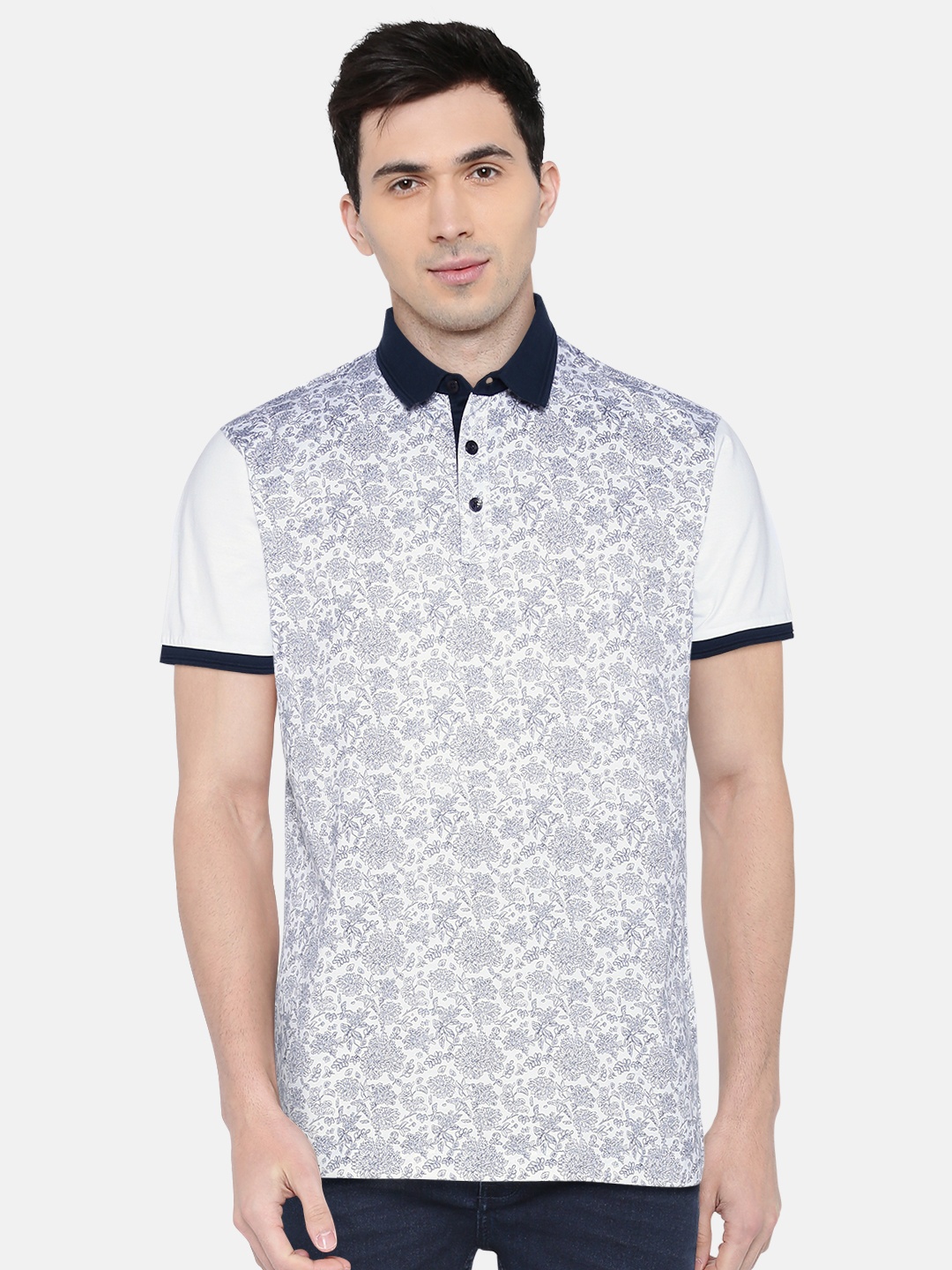 

Arrow Sport Men White & Navy Printed Polo Collar T-shirt