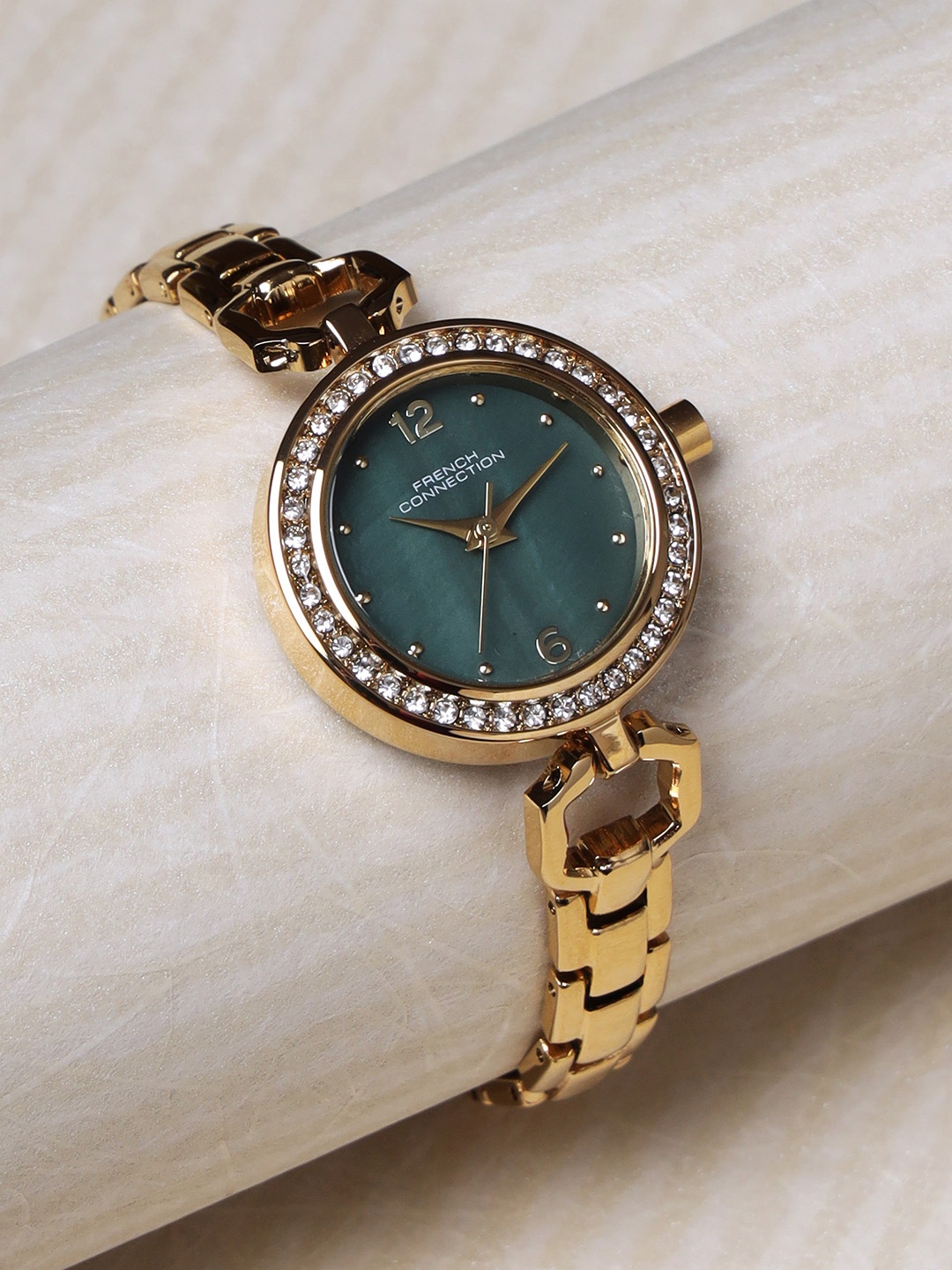 

French Connection Women Embellished Dial & Bracelet Style Straps Analogue Watch FCN079GM, Green