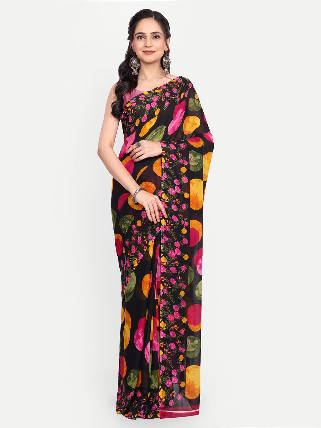 

Ambuja International Floral Poly Georgette Saree, Pink