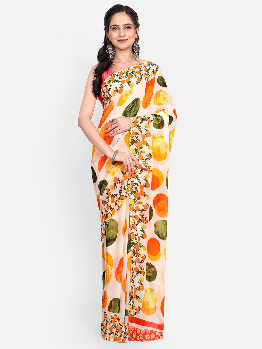 

Ambuja International Floral Poly Georgette Saree, Yellow