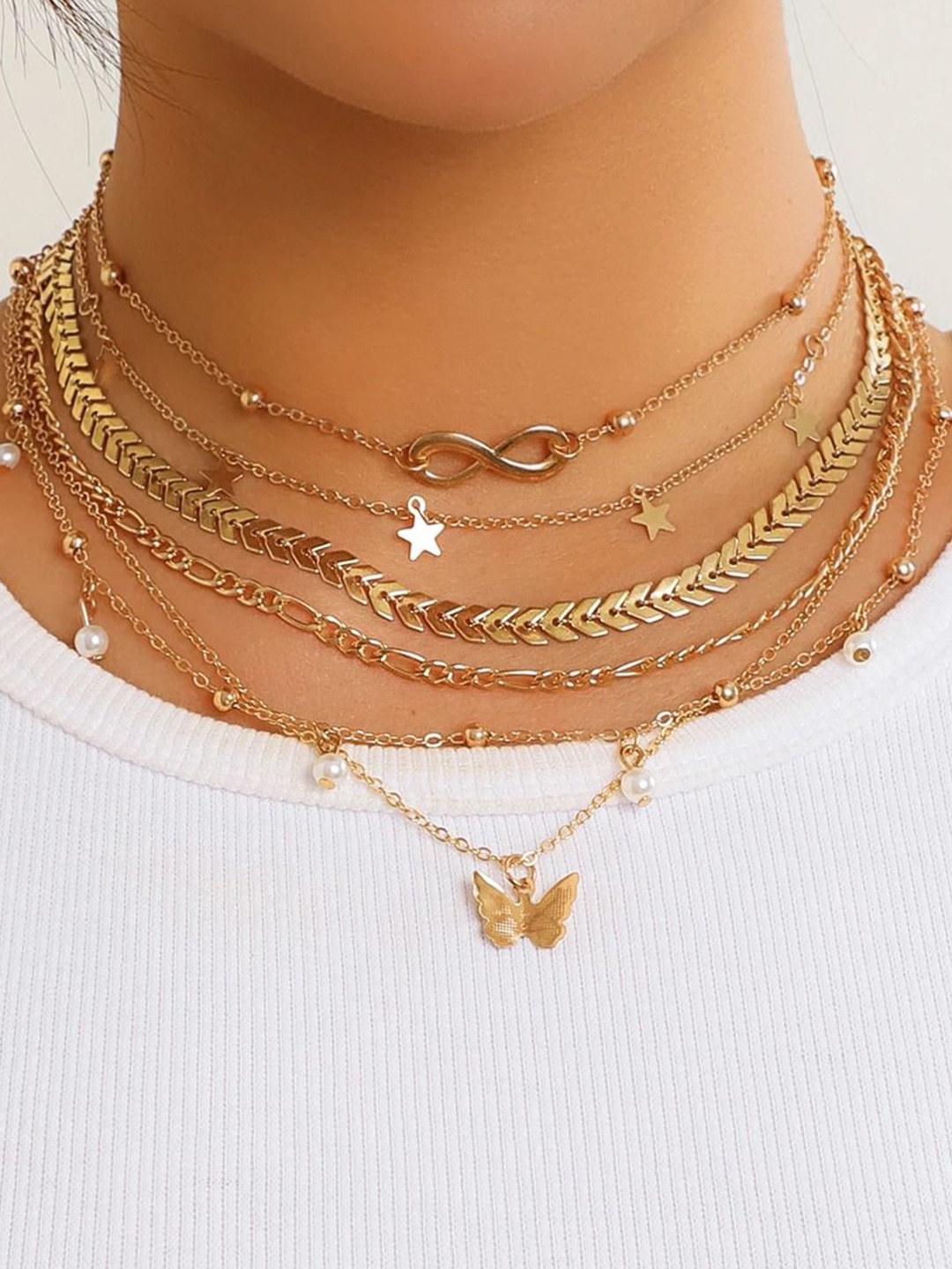 

Jewels Galaxy Set of 6 Gold Plated Layered Necklace