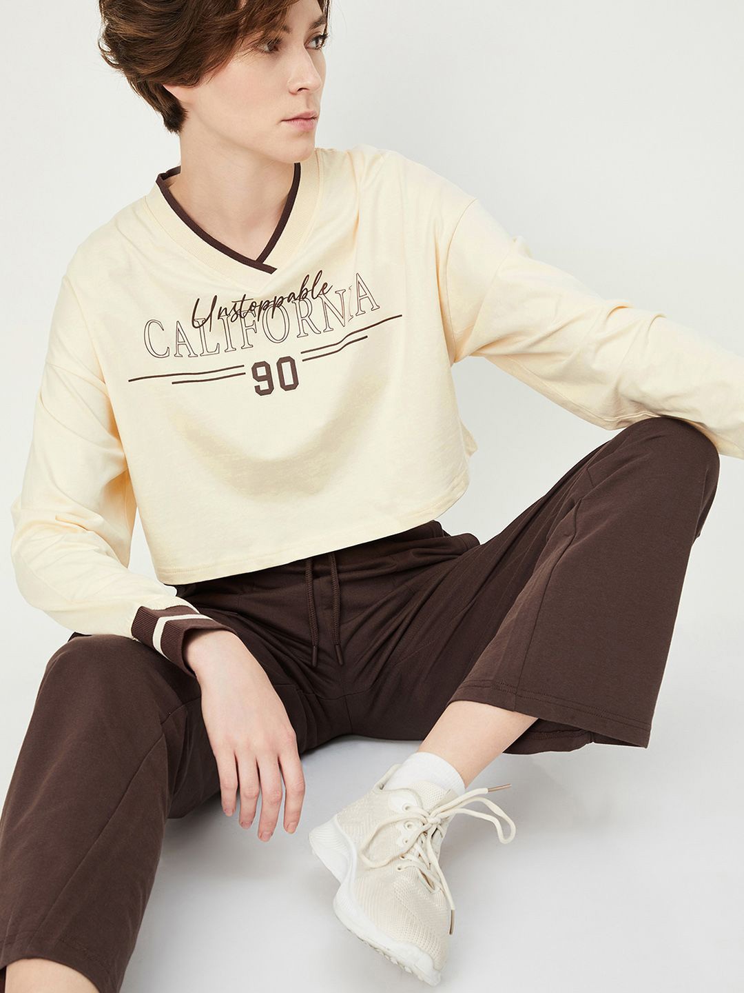 

MAX URB_N Women Printed Sports T-shirt, Beige
