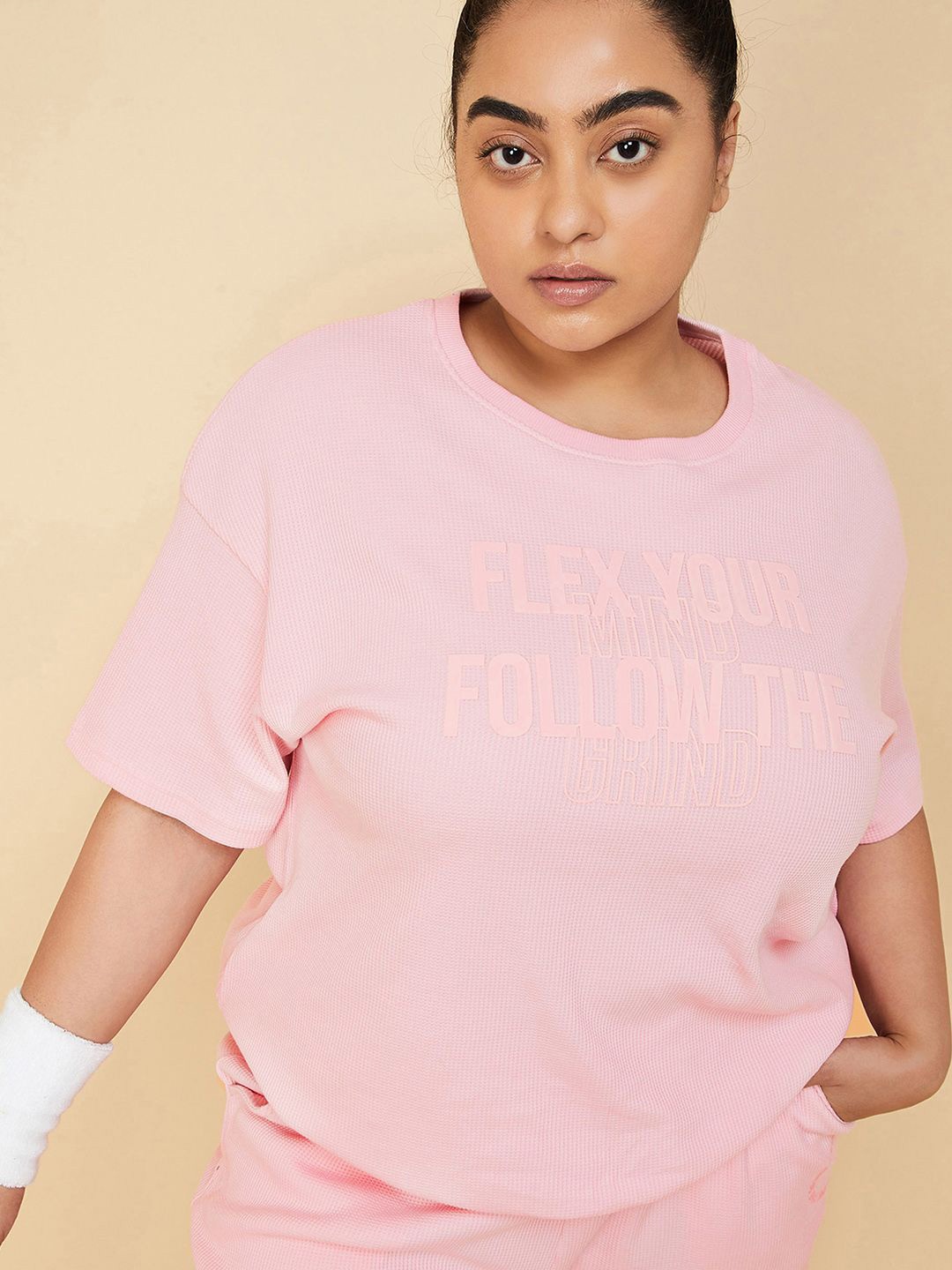 

max Women Typography Printed Round Neck Cotton T-shirt, Pink