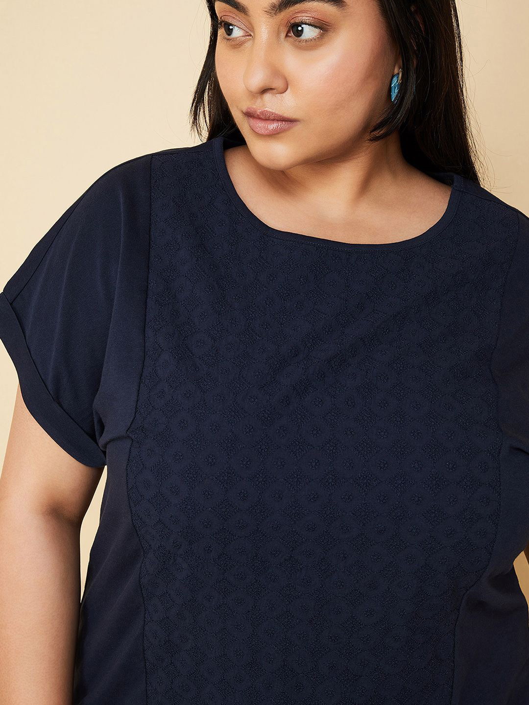 

max Women Solid Round Neck Cotton T-shirt, Blue