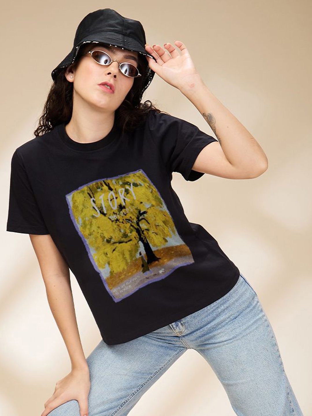 

The Roadster Lifestyle Co Printed Cotton Tshirts, Black