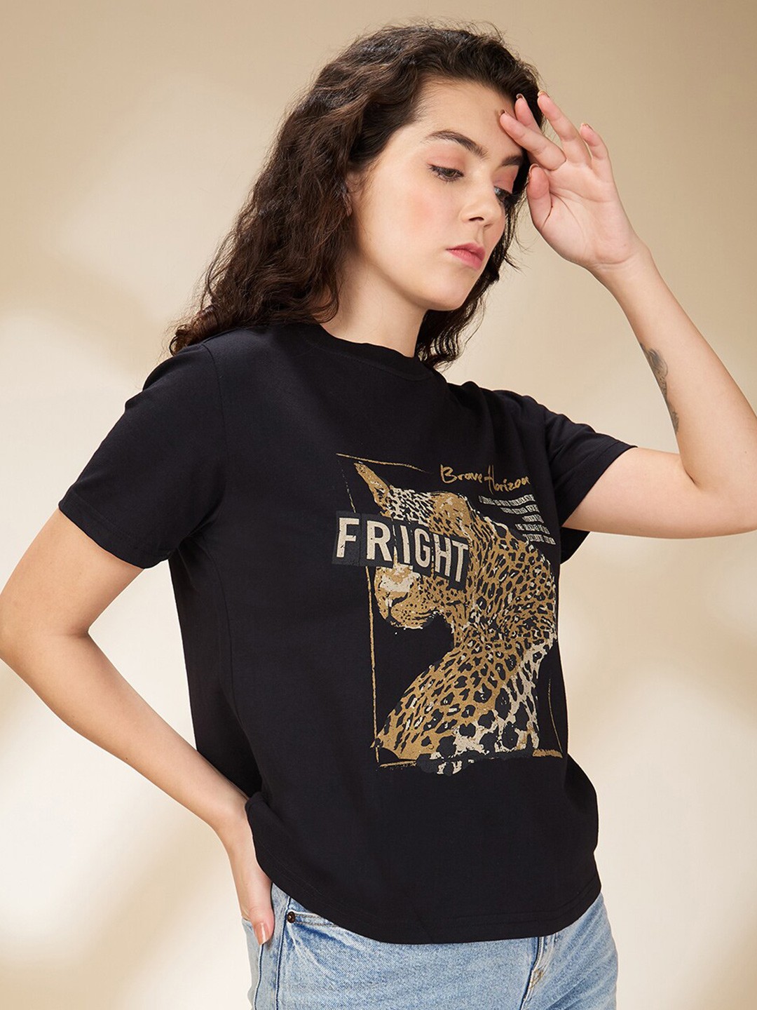 

The Roadster Lifestyle Co Printed Cotton Tshirts, Black