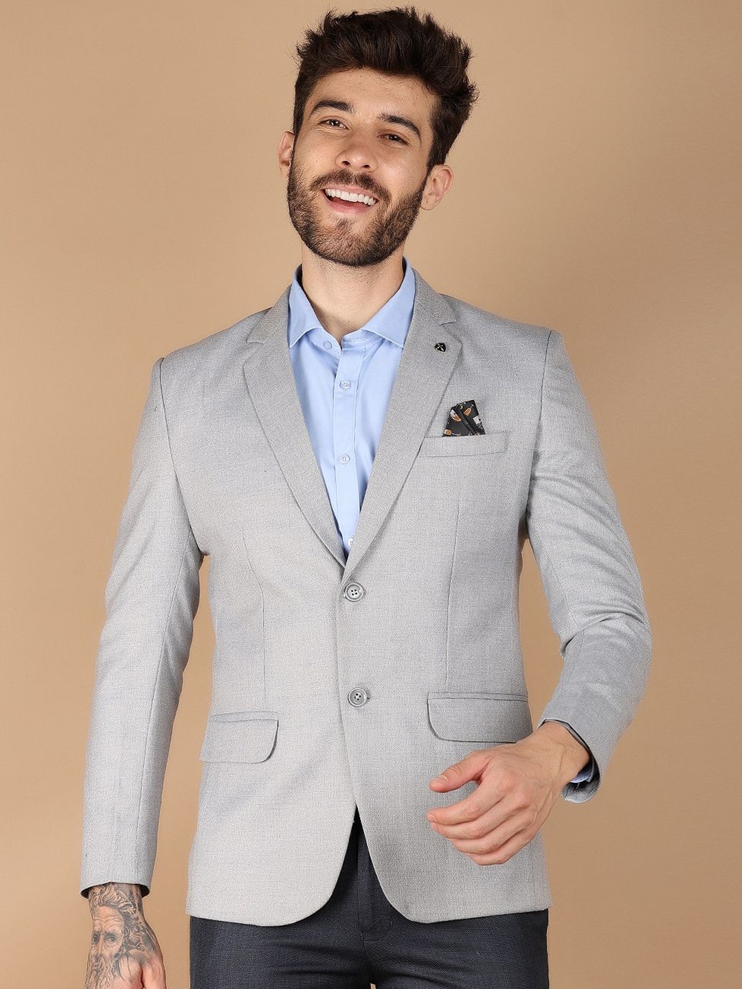 

V-Mart Notched Lapel Single Breasted Blazer, Grey