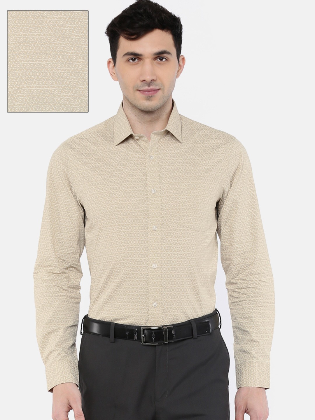 

Arrow Men Beige Snug Slim Fit Geometric Printed Formal Shirt