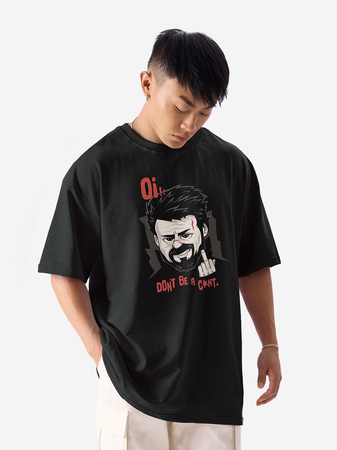

The Souled Store Men Graphic Printed Oversized Pure Cotton T-shirt, Black