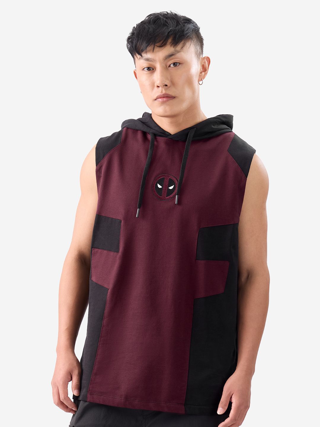 

The Souled Store Men Deadpool Hooded Oversized Pure Cotton T-shirt, Burgundy