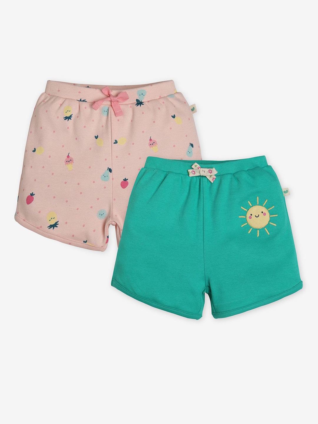 

Ed-a-Mamma Baby Pack of 2 Girls Conversational Printed Mid-Rise Cotton Shorts, Green