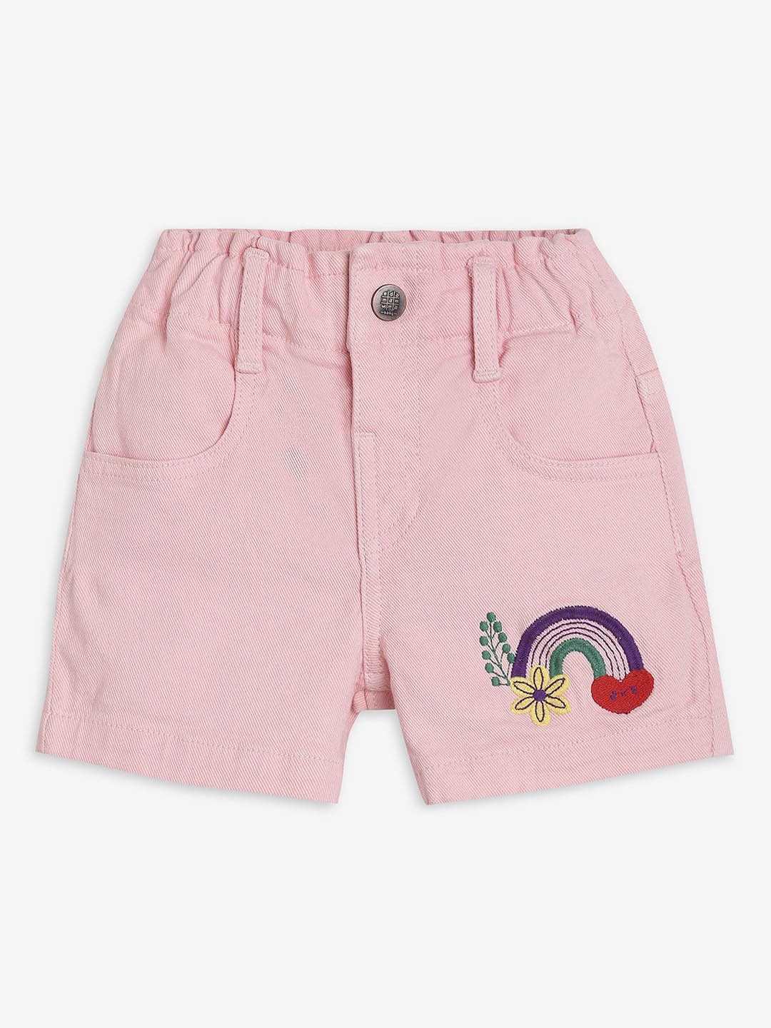 

Ed-a-Mamma Baby Girls Graphic Printed Mid-Rise Denim Shorts, Pink