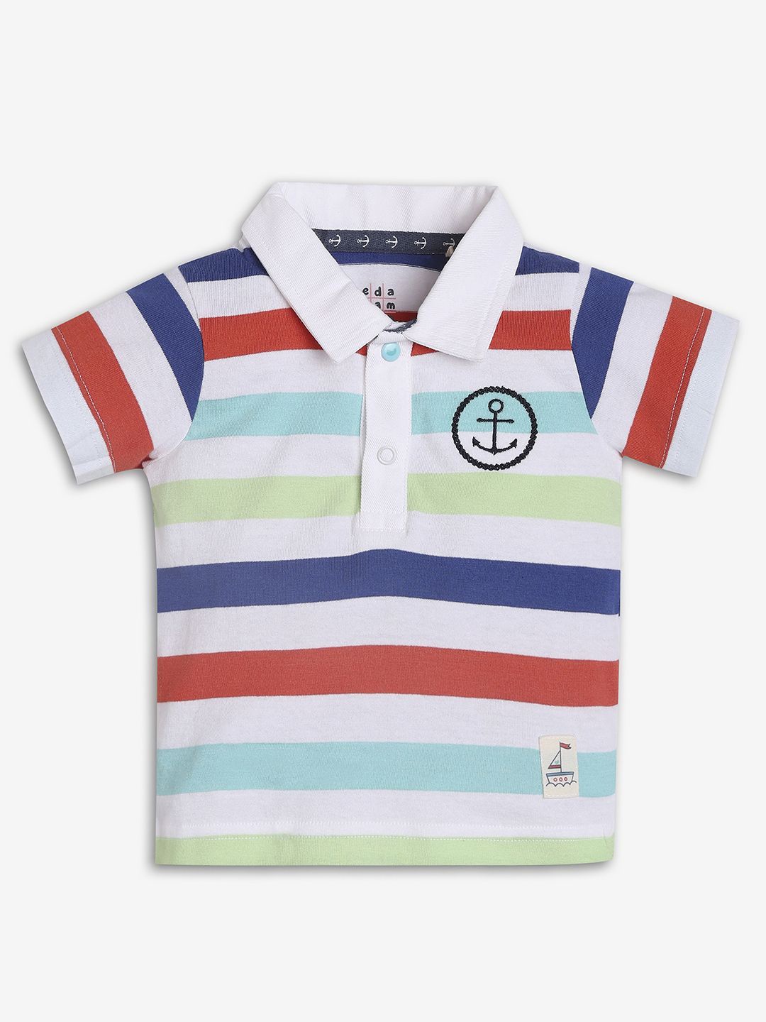 

Ed-a-Mamma Baby Boys Striped Polo Collar T-shirt, White