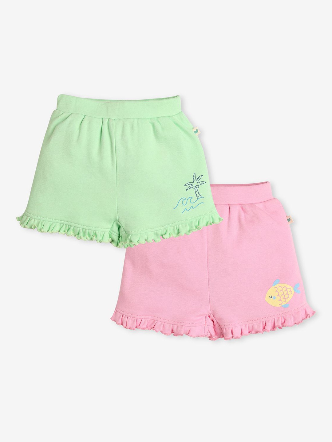 

Ed-a-Mamma Baby Pack of 2 Girls Mid-Rise Cotton Shorts, Green