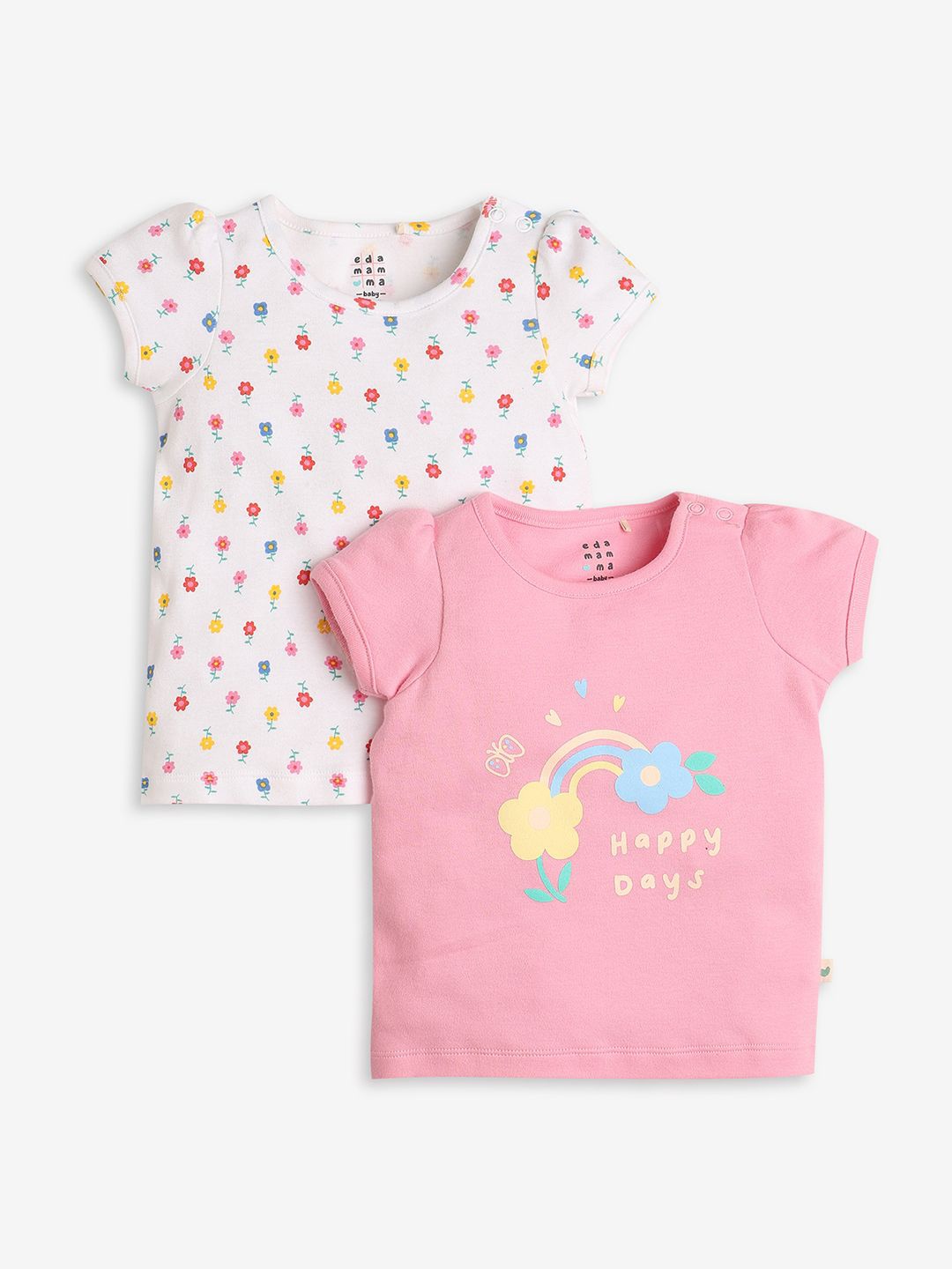 

Ed-a-Mamma Baby Girls Pack Of 2 Floral Printed Bio Finish T-shirt, Pink