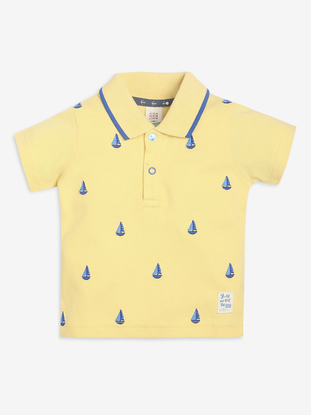 

Ed-a-Mamma Baby Boys Conversational Printed Polo Collar T-shirt, Yellow