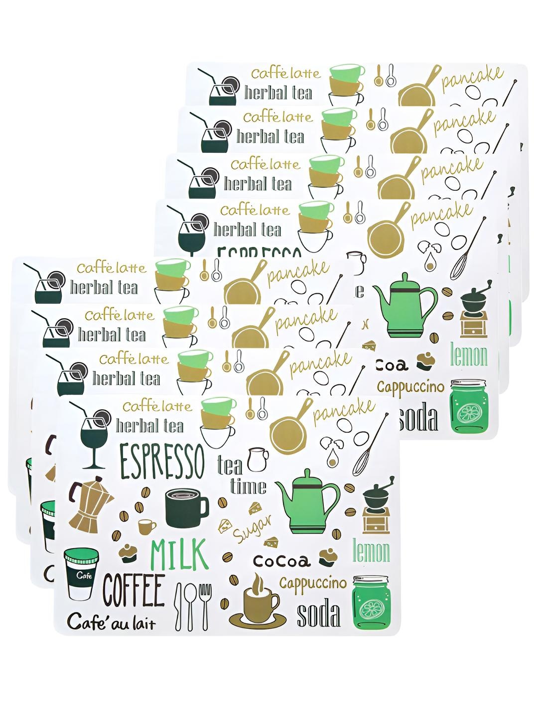

P-Plus International White & Green 8 Pieces Printed Rectangular Table Placemats