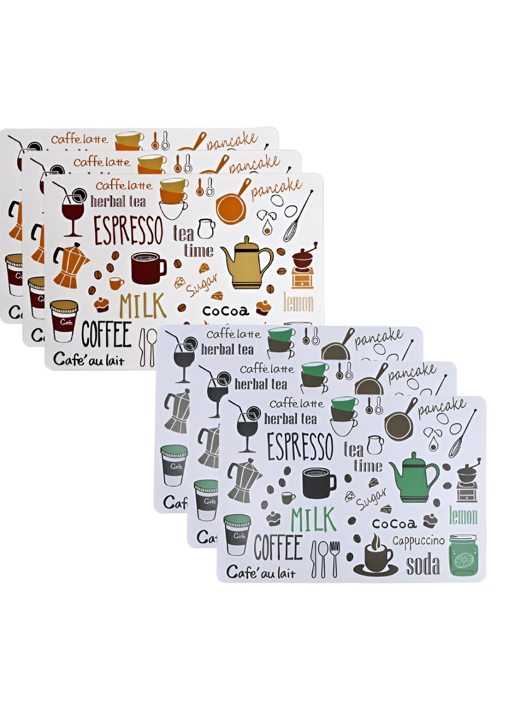 

P-Plus International White & Green 6 Pieces Printed Table Placemats