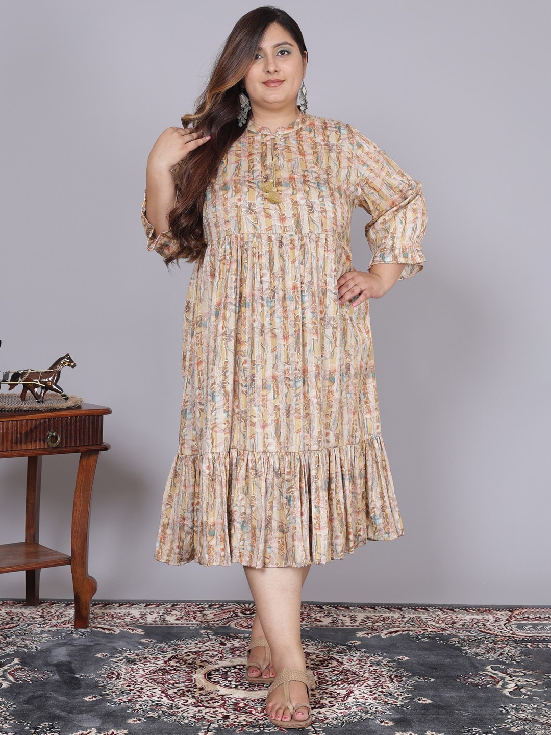 

Swasti Plus Size Floral Print A-Line Dress, Yellow