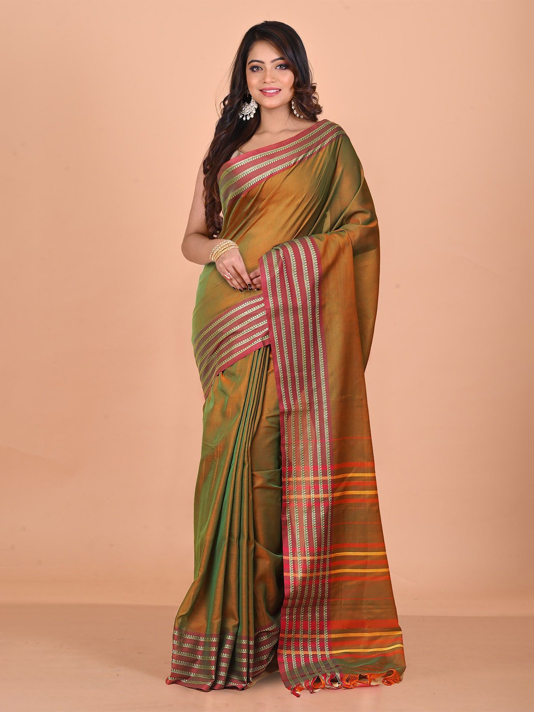 

Unnati Silks Zari Handloom Narayan Peth Saree, Green